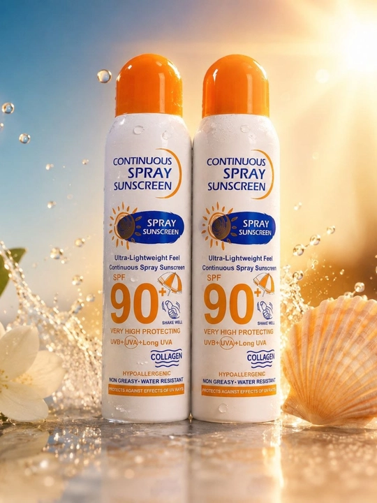 SPF 90+ quyoshdan himoya qiluvchi sprey yuz va tana uchun suvga chidamli kollagenli