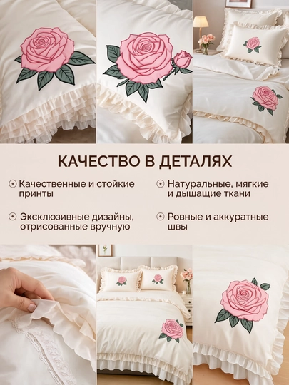 Постельное белье, сатин, жатка, 4 предмета, хлопок