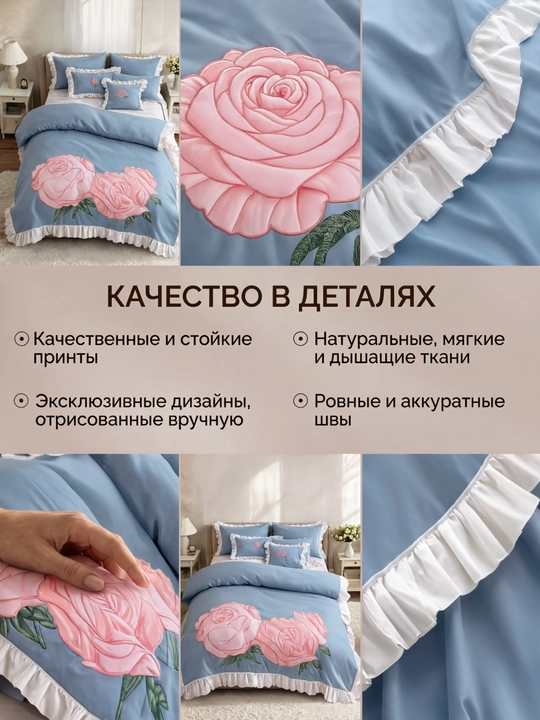 Постельное белье, сатин, жатка, 4 предмета, хлопок