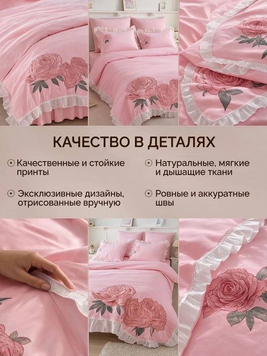 Постельное белье, сатин, жатка, 4 предмета, хлопок