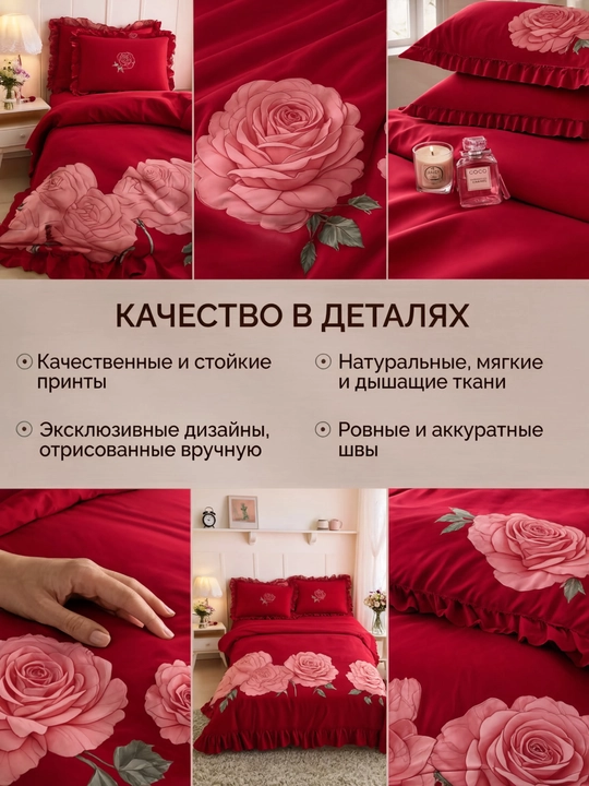 Постельное белье, сатин, жатка, 4 предмета, хлопок