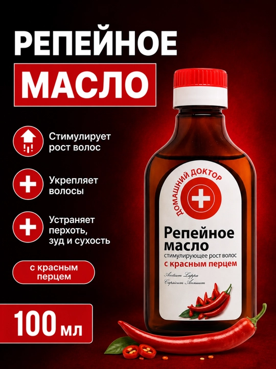 Репейное масло, cтимулирующее рост волос, от выпадения, Домашний Доктор, 100 мл - 