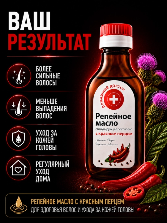 Репейное масло, cтимулирующее рост волос, от выпадения, Домашний Доктор, 100 мл