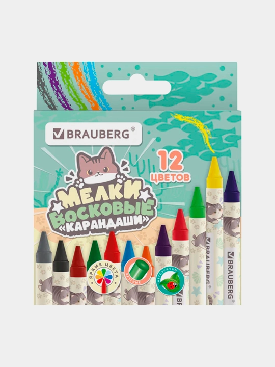 Восковые мелки BRAUBERG, 12 цветов - 