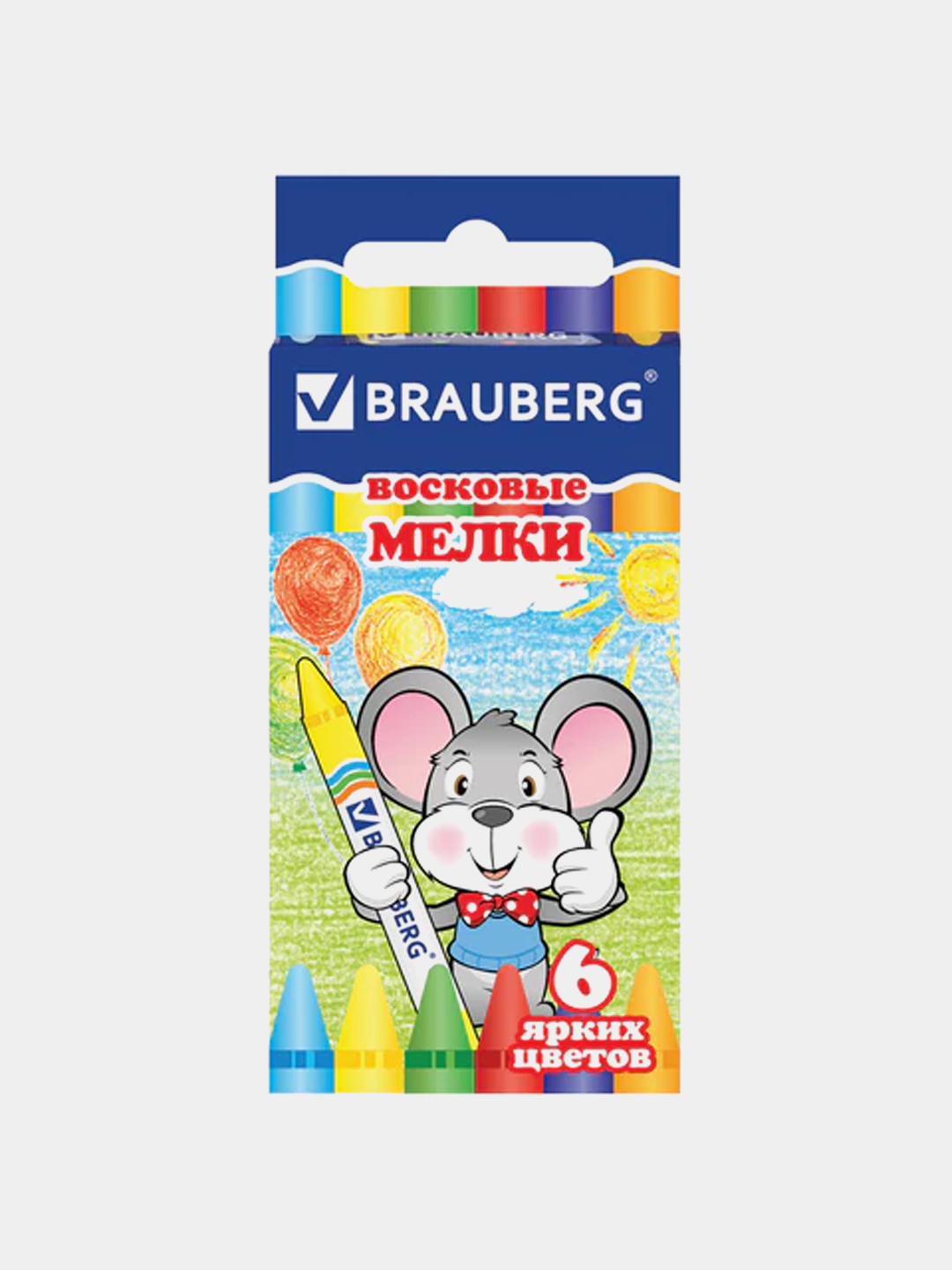 Восковые карандаши BRAUBERG, ПИФАГОР 6 цв., 1шт - 