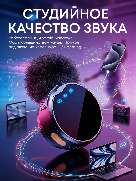 Simsiz mikrofon Tech-X Aura Lite, Godox, 2 qabul qiluvchi iPhone/Android, 360° ovoz
