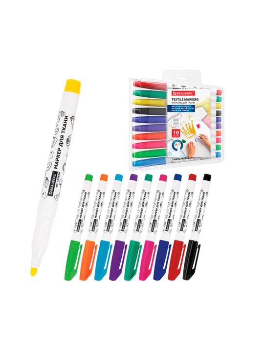 BRAUBERG mato uchun markerlar to‘plami, 10 ta rang, 1-3 mm, 152656 - 
