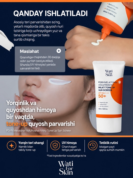 Солнцезащитный крем Wati for Skin PDRN Melatonin Borpro Shot Milky, SPF PA++++, 50 мл