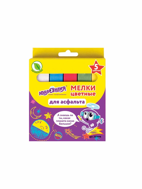 Мел цветной ЮНЛАНДИЯ, НАБОР 5 шт., для рисования на асфальте, квадратный, 227446 - 