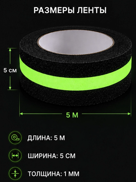 Противоскользящая светящаяся лента 5 м × 5 см для лестниц, ступеней и пола, водостойкая