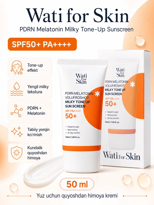 Солнцезащитный крем Wati for Skin PDRN Melatonin Borpro Shot Milky, SPF PA++++, 50 мл - 