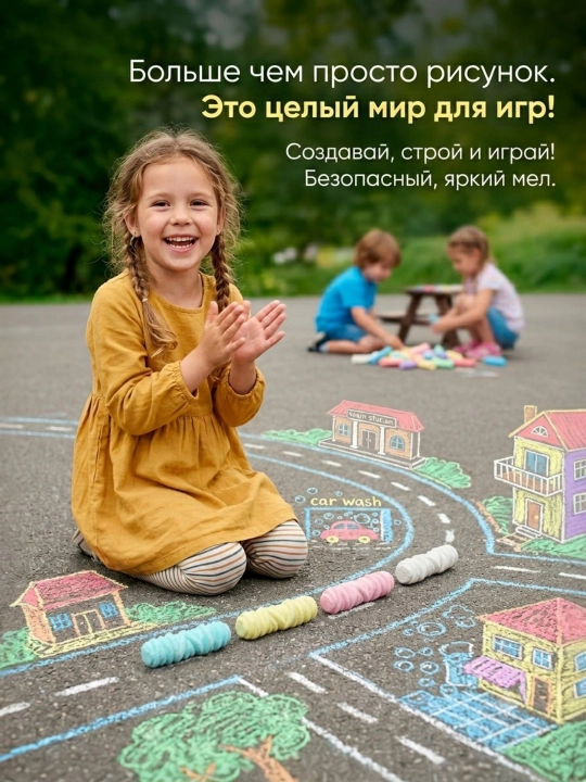 Мелки для асфальта, детские, цветные, 12 шт, прочный