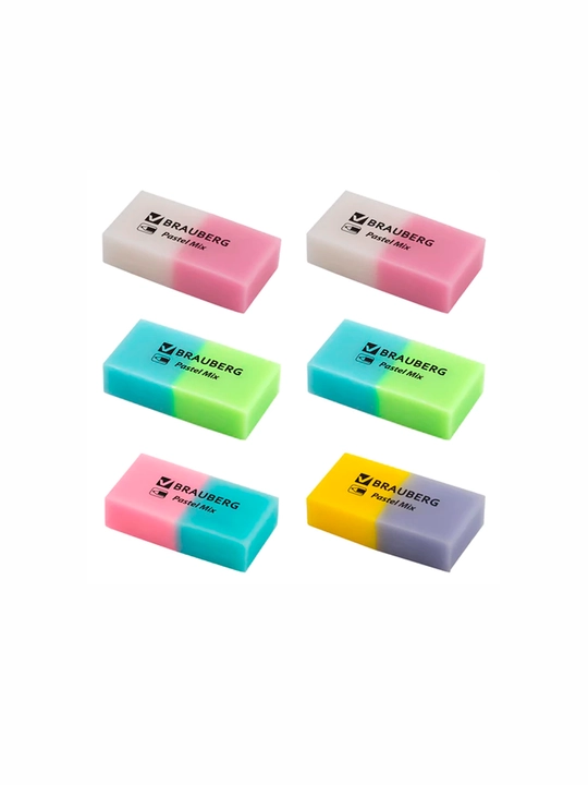 BRAUBERG o‘chirgichlari, 6 dona to‘plam, assortiment, 229597