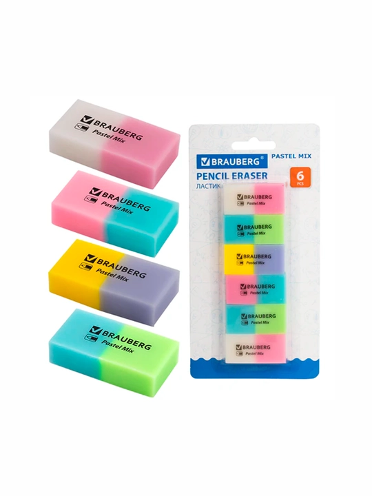 BRAUBERG o‘chirgichlari, 6 dona to‘plam, assortiment, 229597 - 