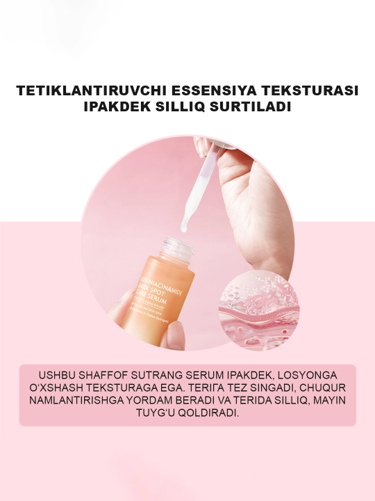 Yuz uchun oqartiruvchi SKINEVER zardobi, 10% niatsinamid bilan, pigmentatsiyaga qarshi, 30 ml