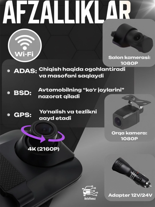 Videoregistirator TEYES Q8 PRO ORG 3 kameralik, Wi-Fi kuzatuv, 3 oy kafolat