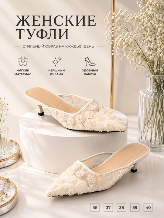 Женские мюли, туфли без задника, меховые мюли, туфли на низком каблуке 36–41 - 