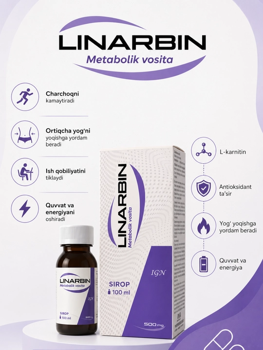 LINARBIN sport va faol turmush tarzi uchun sirop, 500 mg