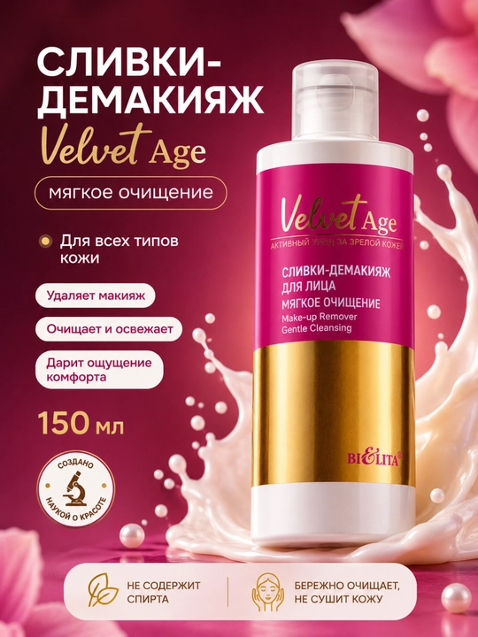 Velvet Age yuz uchun pardozsizlantiruvchi qaymoq, yumshoq tozalash, 150 ml, Belita - 