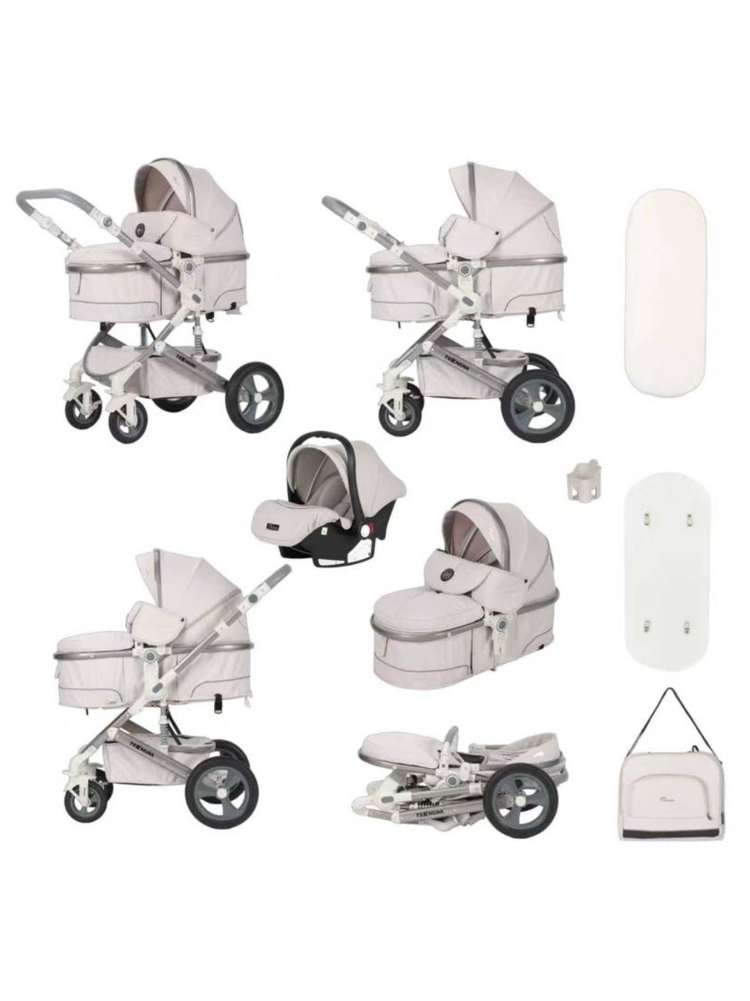 Коляска детская Teknum 531HX+C 3 в 1 с автолюлькой, сумкой и аксессуарами