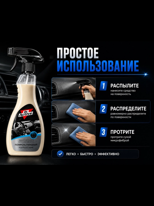Полироль для пластика салона автомобиля Dr.Active Polyrole Shine, 500 мл