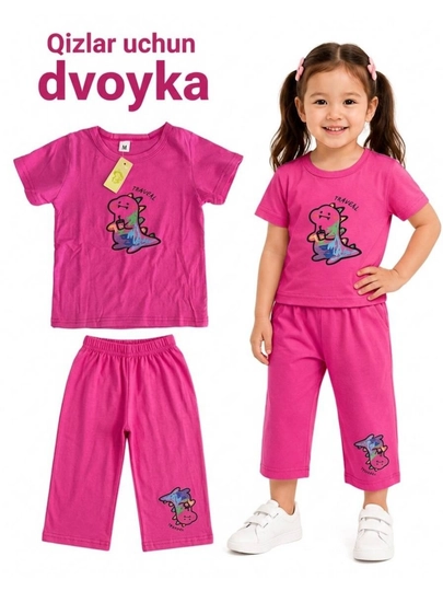Летний стильный костюм-двойка для девочек, футболка и шорты — YNAKIDS-DVOYKAXBQIZLAR-МАРСАЛ-6 лет