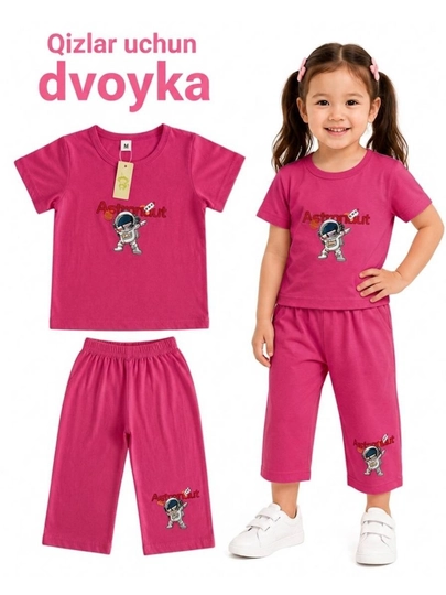 Летний стильный костюм-двойка для девочек, футболка и шорты — YNAKIDS-DVOYKAXBQIZLAR-ТЕМНРОЗ-6 лет