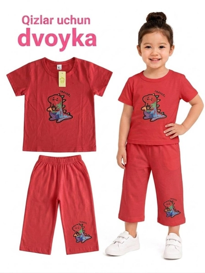 Летний стильный костюм-двойка для девочек, футболка и шорты — YNAKIDS-DVOYKAXBQIZLAR-БОРДОВ-6 лет