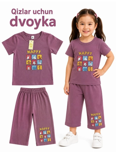 Летний стильный костюм-двойка для девочек, футболка и шорты — YNAKIDS-DVOYKAXBQIZLAR-ФУКСИЯ-5 лет
