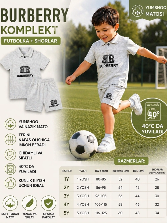 O‘g‘il bola futbolka shortik  1-5 yosh paxta yozgi dvoyka yengil qulay - 