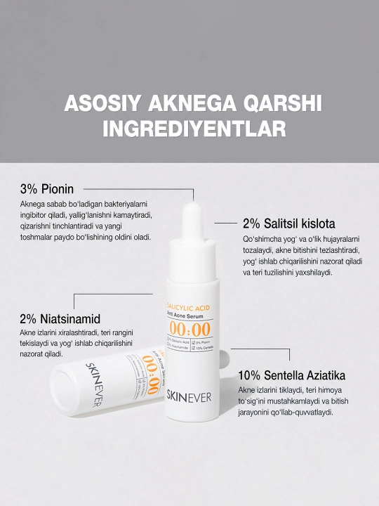 SKINEVER 2% Salitsil kislotali akne va husnbuzarlarga qarshi zardob