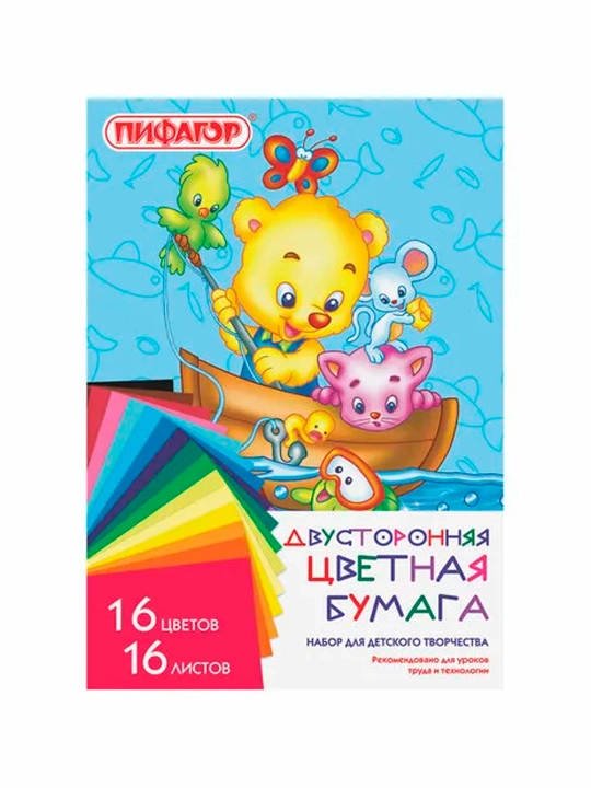 A4 rangli qog'oz,2 tomonlama qog'ozi,16 varaq,PIFAGOR,20x28 sm,113542 - 