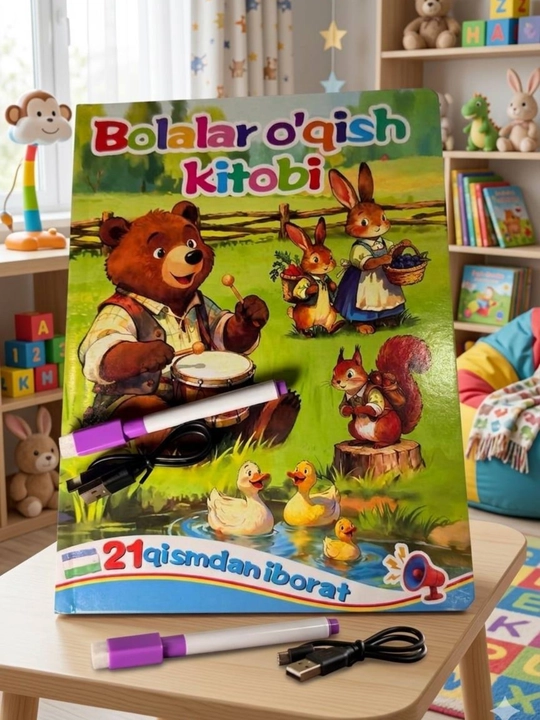 Bolalar o'qish kitobi ko'p funksiyali   kitob 21 xil mavzu o'zbek va ingilisni o'rgatish - 