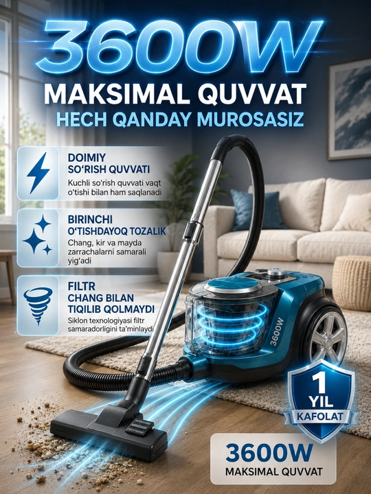 Пылесос Samsung мощный 3600W, инновационный циклонный, телескопической трубой, HEPA фильтр