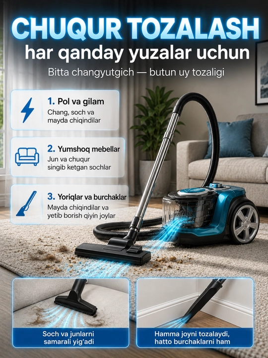 Пылесос Samsung мощный 3600W, инновационный циклонный, телескопической трубой, HEPA фильтр
