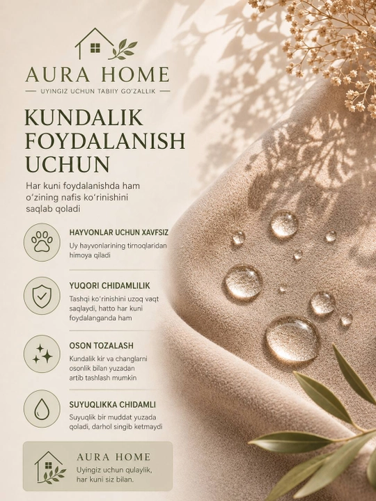 Aura Home Velyur Pakrival 135×210 sm, 2 ta yostiq jildi bilan, Beige