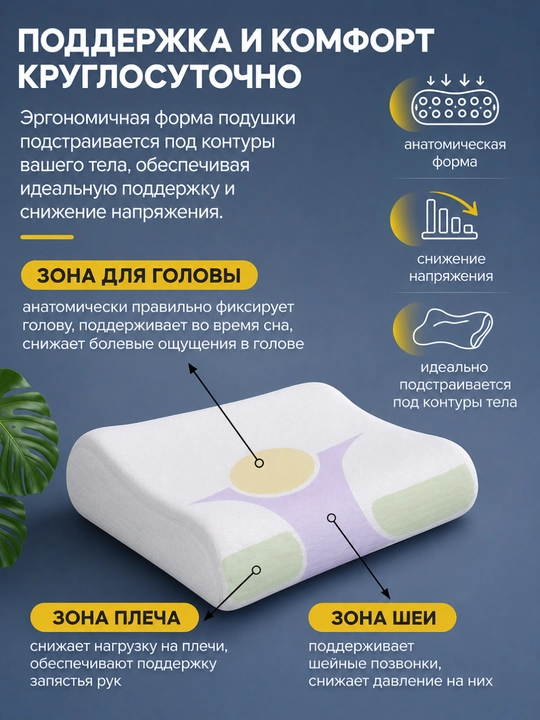 Ortopedik yostiq Memory Foam, uxlash uchun anatomik yostiq, bosh va bo‘yin uchun