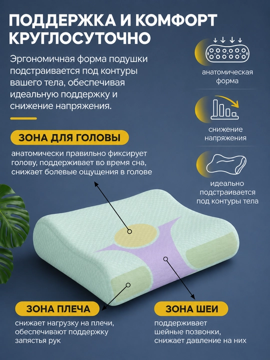 Ortopedik yostiq Memory Foam, uxlash uchun anatomik yostiq, bosh va bo‘yin uchun