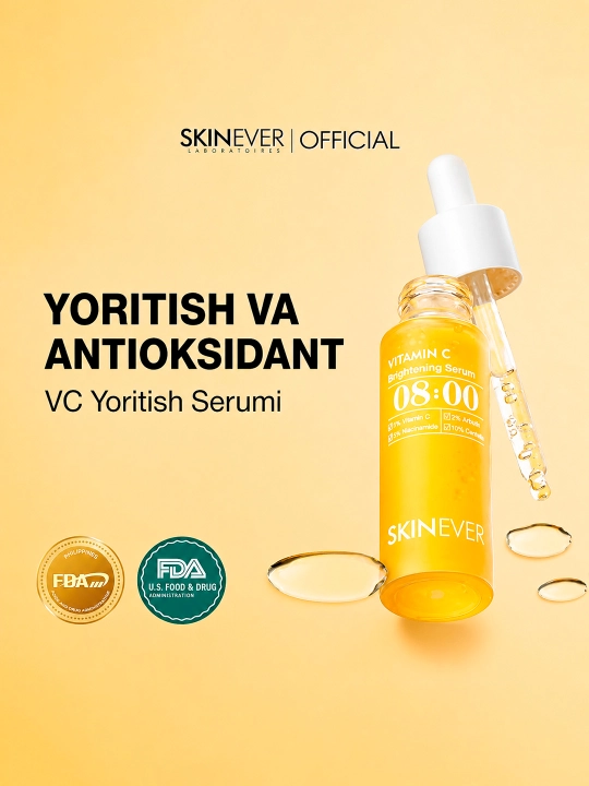 SKINEVER S vitamini, niatsinamid va arbutinli yuz uchun yorituvchi zardob, 30 ml - 