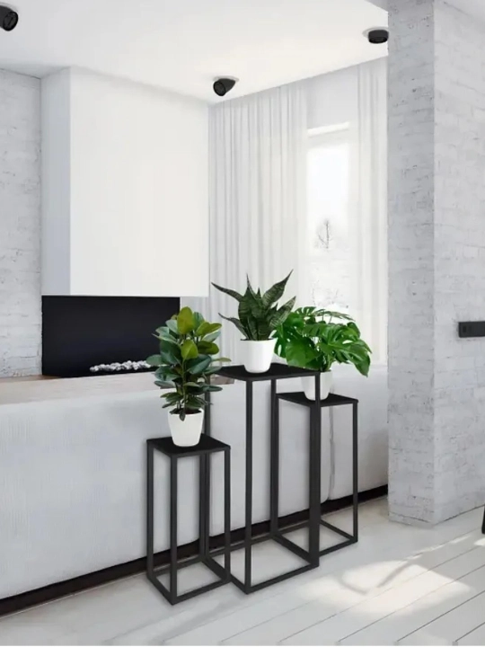 Metall gul tagligi to‘plami 3 dona – loft uslubidagi interyer uchun tagkursi - 