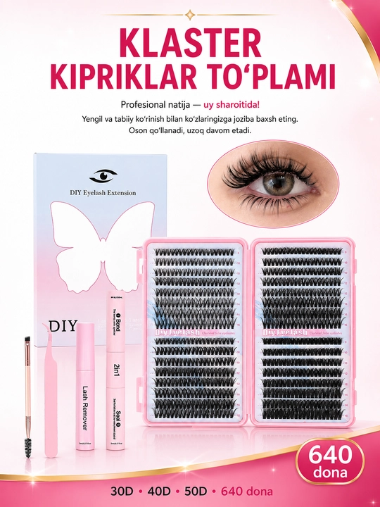 Набор для наращивания ресниц DIY – с пучками 10D, 20D, 30D, 40D