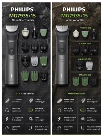 Триммер Philips MG7935/15 Multigroom Series 7000, 15-в-1 для бороды, волос и тела