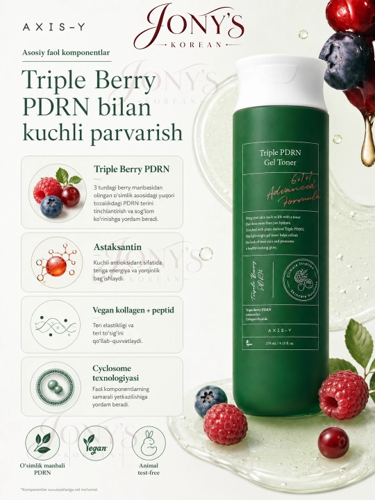 AXIS-Y toneri – oqartiruvchi, mist-tonik, gel toner PDRN, barcha turdagi teri uchun