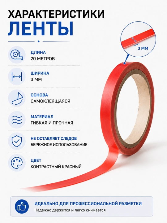 Разметочная лента для манекена 3 мм × 20 м самоклеящаяся для конструирования одежды