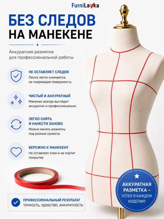 Разметочная лента для манекена 3 мм × 20 м самоклеящаяся для конструирования одежды