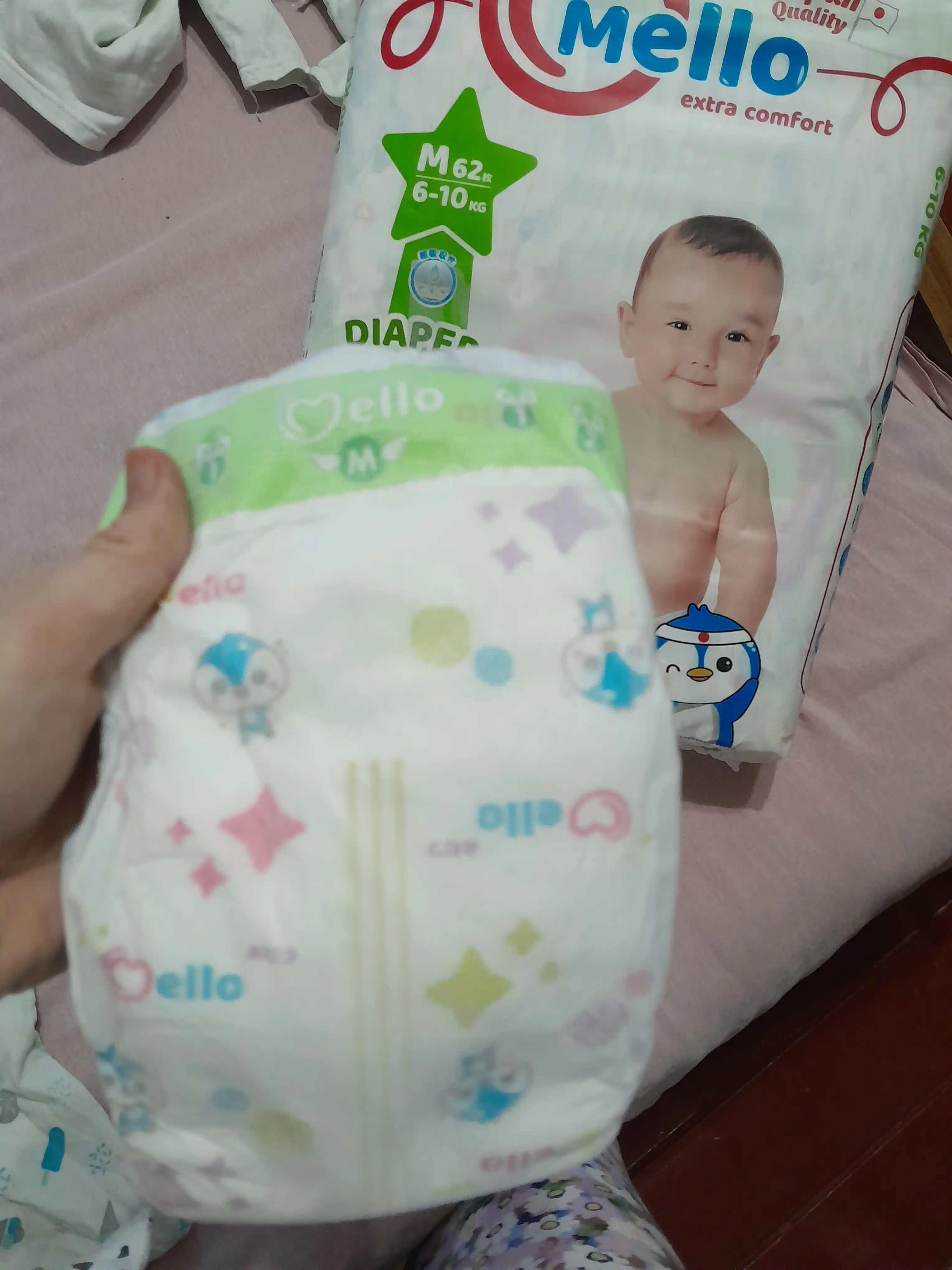 Yangi tug'ilgan chaqaloqlar uchun tagliklar MELLO,  M 6-10 kg, 62 dona