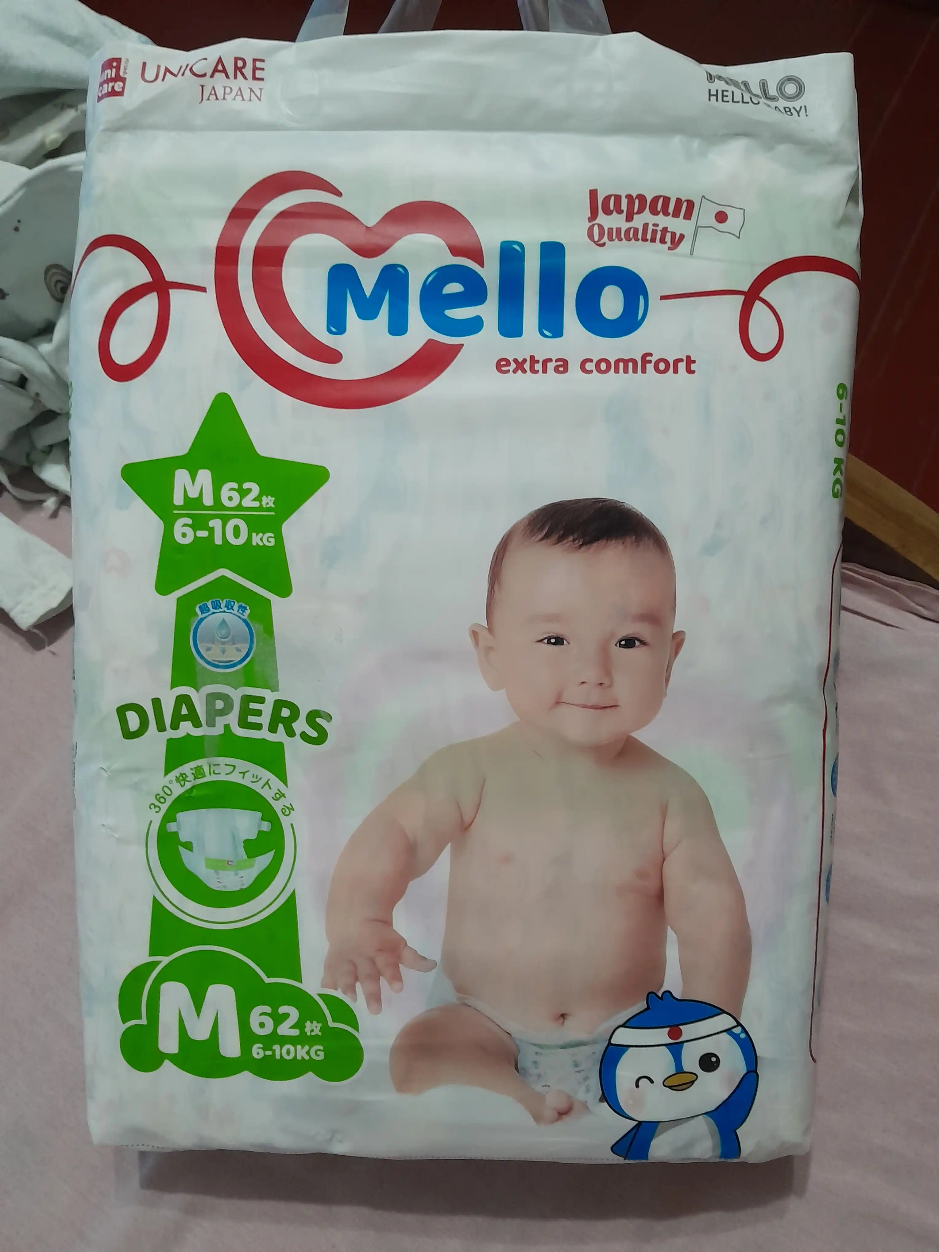 Yangi tug'ilgan chaqaloqlar uchun tagliklar MELLO,  M 6-10 kg, 62 dona
