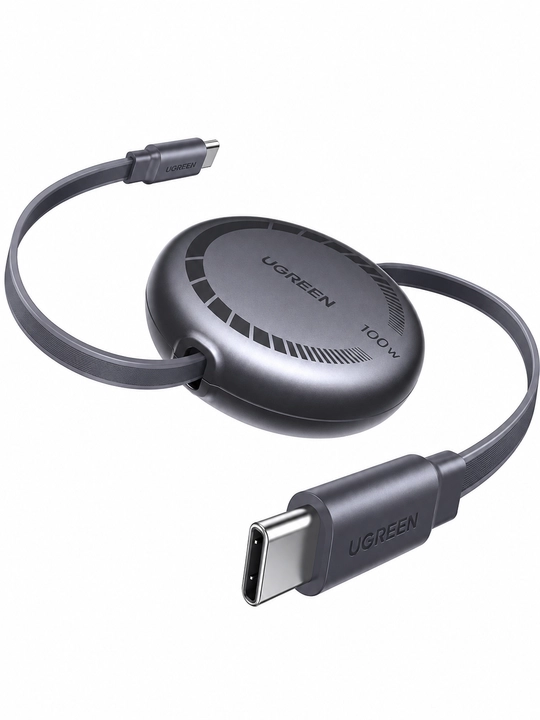 Ugreen L531 tortiladigan Type-C / Type-C kabel, 100W PD tezkor quvvatlash, 1 metr, kulrang