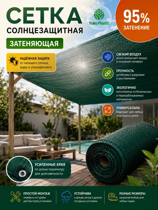 Quyoshdan himoya qiluvchi soyali setka 95% issiqxona, hovli, bog` uchun Yashil - 