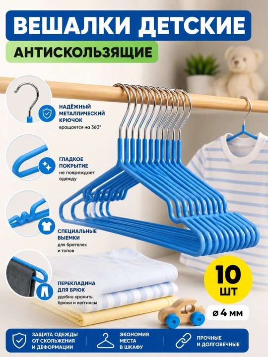 Набор детских нескользящих металлических вешалок 5, 10, 20 шт